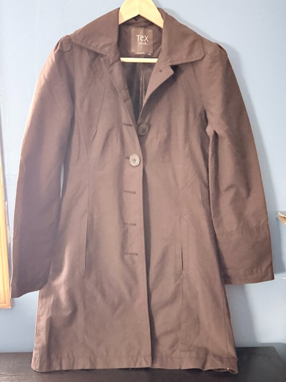 Tex by Max Azria Brown Button-Up Trench-Style Coat--Brown--XS